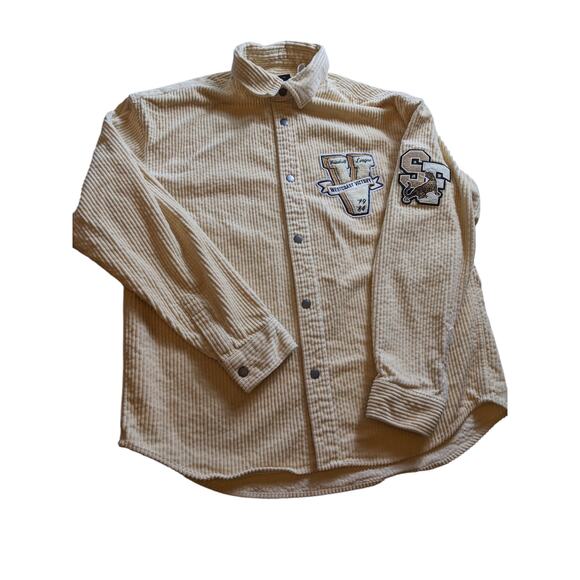 H&M Varsity Corduroy Shirt Jacket Mens Medium Snap Button Embroidered SF Tiger - Picture 16 of 16